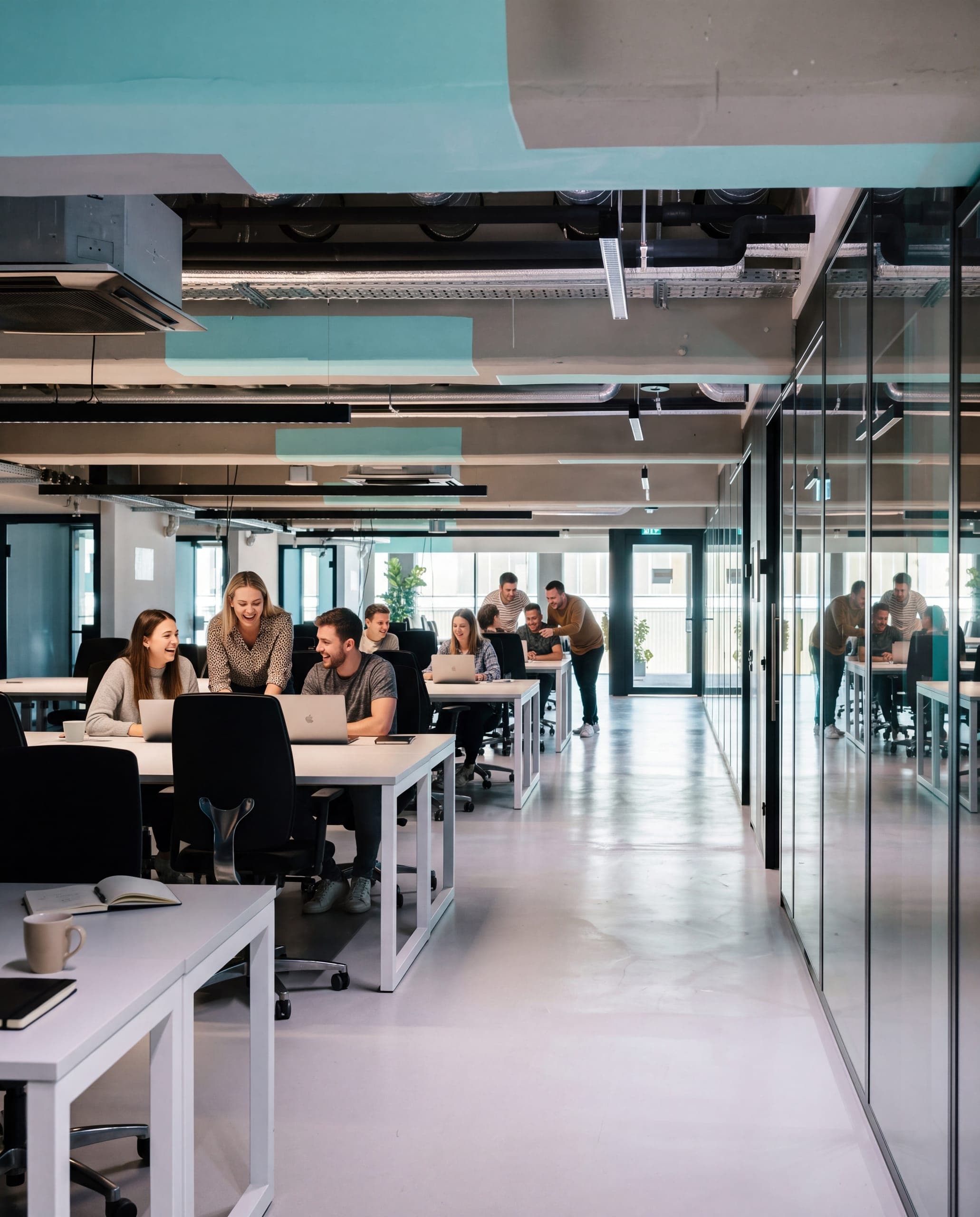 Fixed desks in the open-plan workspace at The Delta Campus