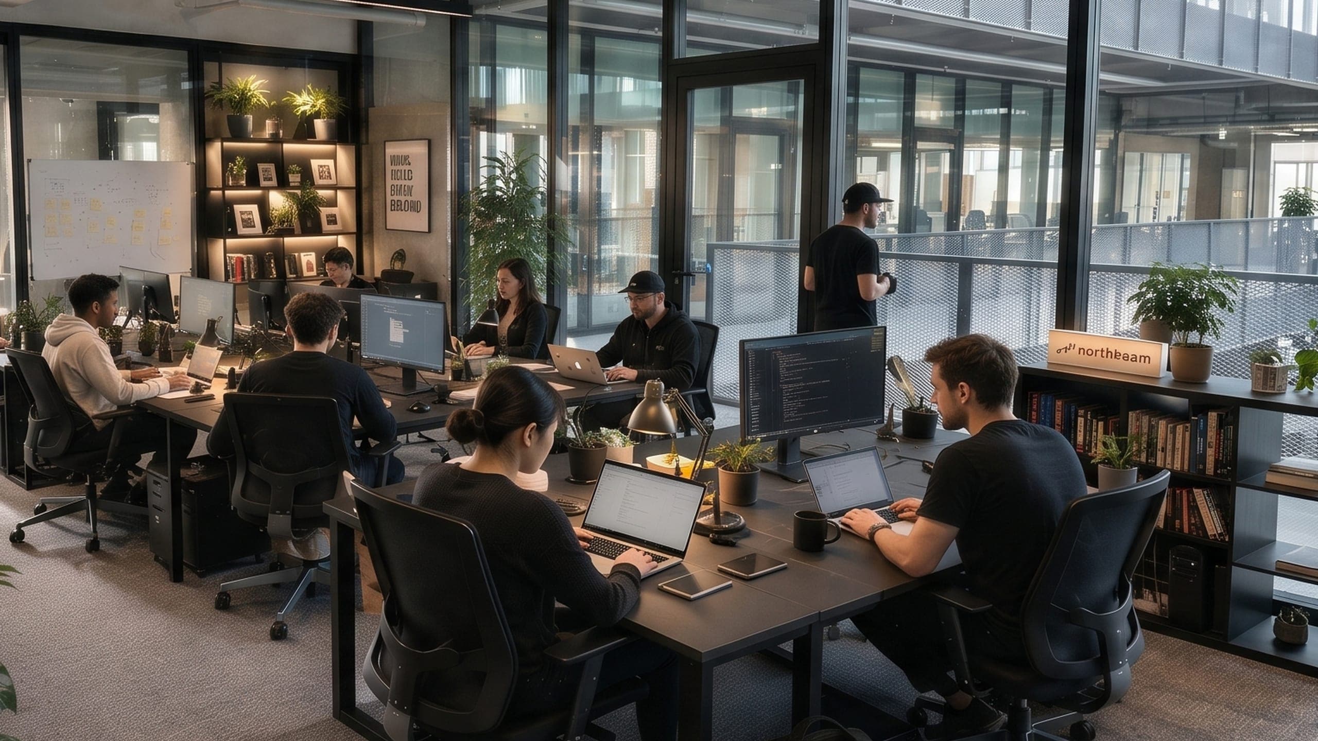 A team at work in a private office at The Delta Campus