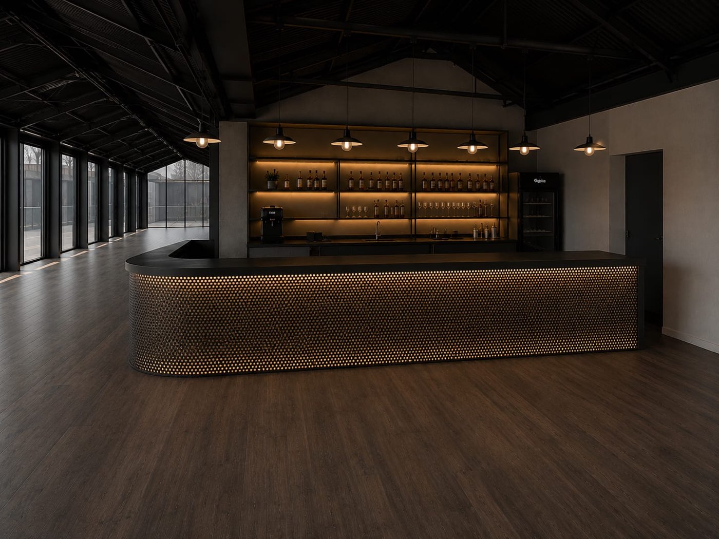 The Rooftop's glazed indoor space with its bar, where the after party runs