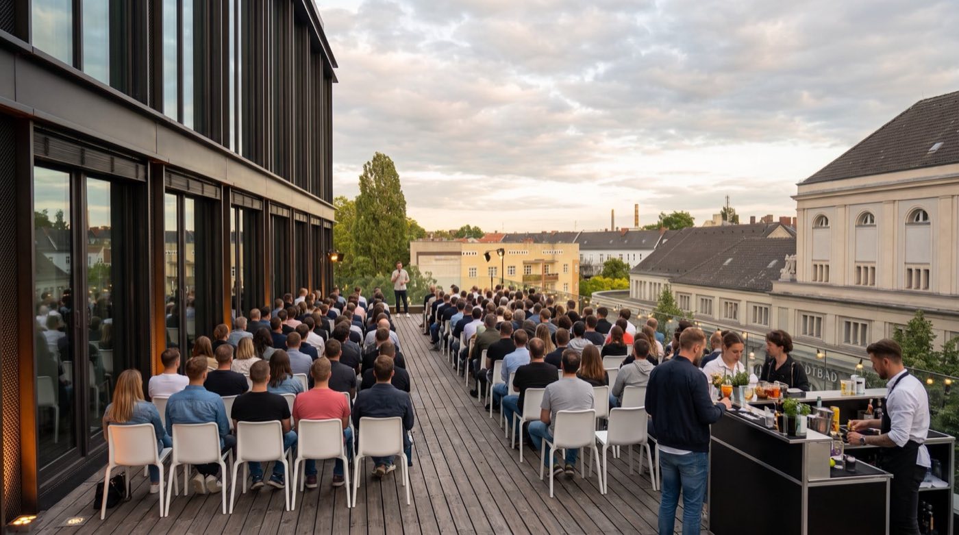 Guests seated for a sunset talk on The Terrace, the bar set up alongside