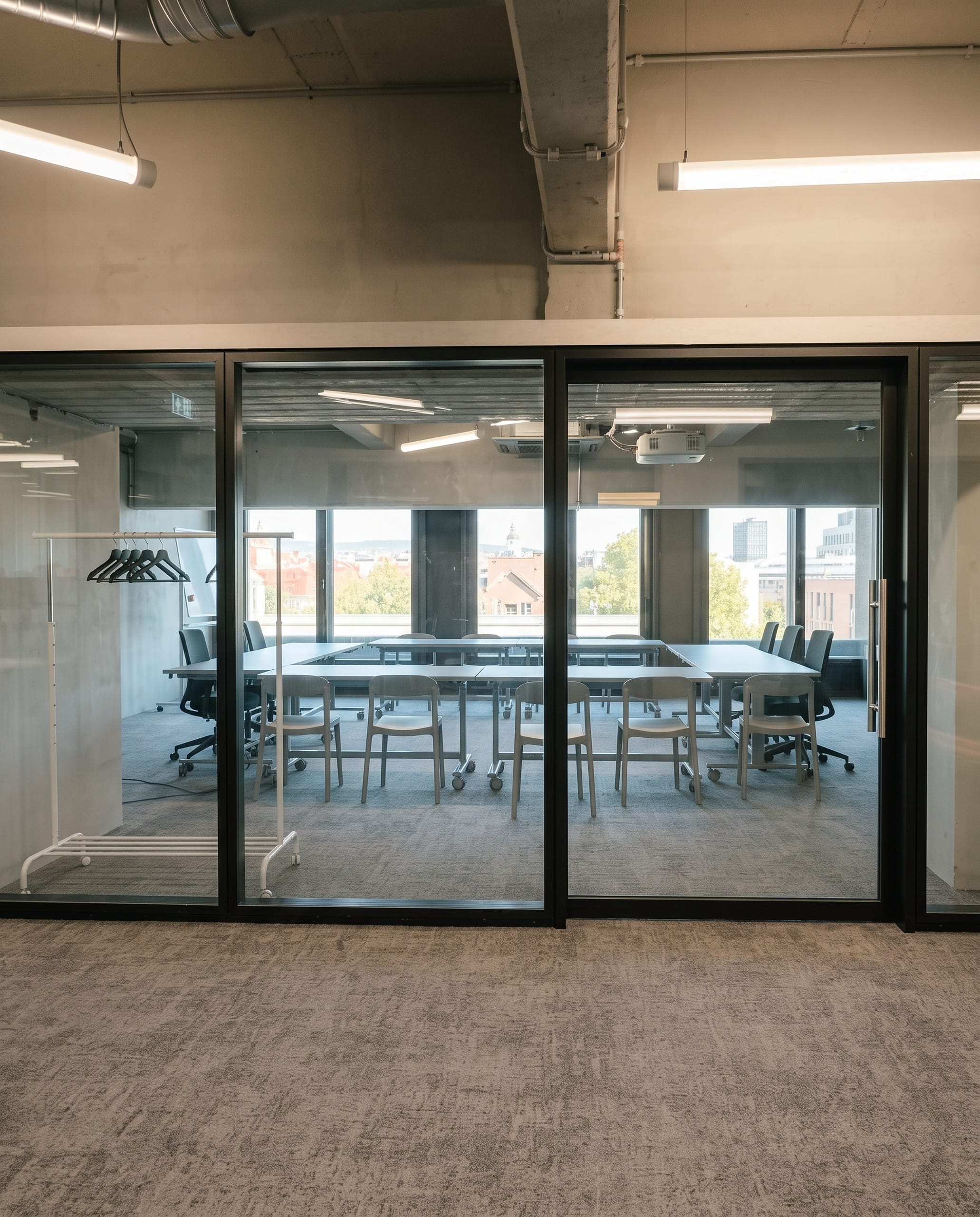 Cosmos seen through its glass wall from the fourth-floor corridor